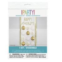 Happy Birthday Banner & Balloon Kit – Gold/White