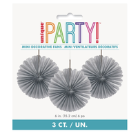 Decorative Silver Paper Fans – Pk 3