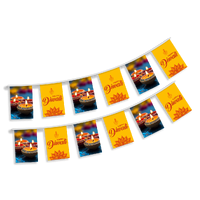 Happy Diwali Bunting - 5m long, 12 flags, 20cm x 30cm - Printed 2 sides