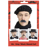 Facial Hair Costume – Adults [Mo - Grey/Black Waxed Curl]