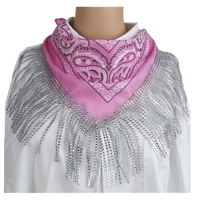 Pink Bandana with Silver Rhinestone Fringe
