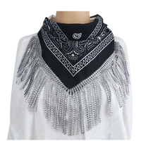 Black Bandana with Silver Rhinestone Fringe