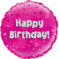 Happy Birthday Pink Holographic 18" Round Foil Balloon
