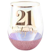 21st Birthday Glitter Stemless Glass - Pink