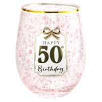 50th Birthday Stemless Pretty Bow Wine Glass - Gift Boxed
