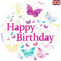 Happy Birthday Butterfly 18" Round Foil Balloon