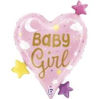 Baby Girl Heart with Stars 31" Shaped Foil Balloon