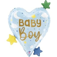 Baby Boy Heart with Stars 31" Shaped Foil Balloon