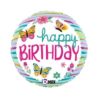 Birthday Colourful Butterflies 18" Round Foil Balloon