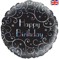 Happy Birthday Black Swirls 18" Round Foil Balloon