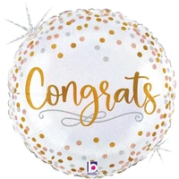Congratulations Confetti Holographic 18" Round Foil Balloon