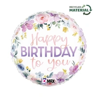 Floral Watercolour Happy Birthday 18" Round Foil Balloon