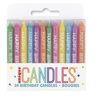 Rainbow Script Birthday Candles (6.35 cm) – Pk 24
