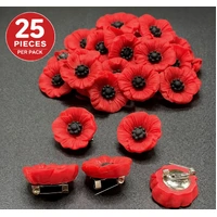 ANZAC Day Poppy Pins – Pack of 25 (Resin, Approx. 2.3cm)