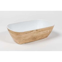 Melamine Bowl 1.5L 1/4 -- Woodgrain Exterior White Interior