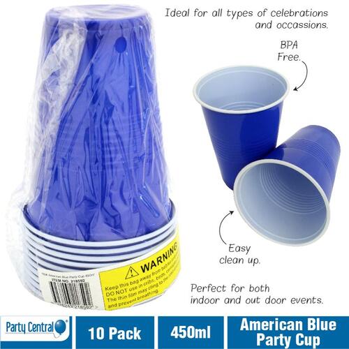 Disposable Drinkware Cup American Blue 450ml 10pk