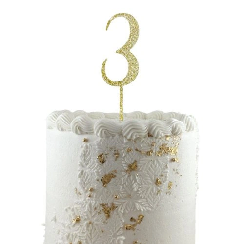 Gold Glitter Number 3 Cake Topper