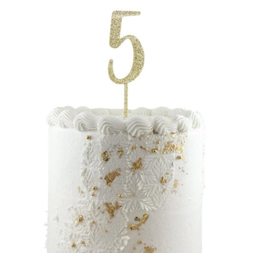 Gold Glitter Number 5 Cake Topper