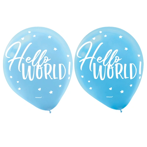 Hello World Boy Blue Latex Balloons