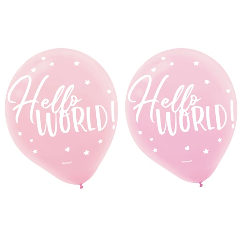 Hello World Girl Pink Latex Balloons