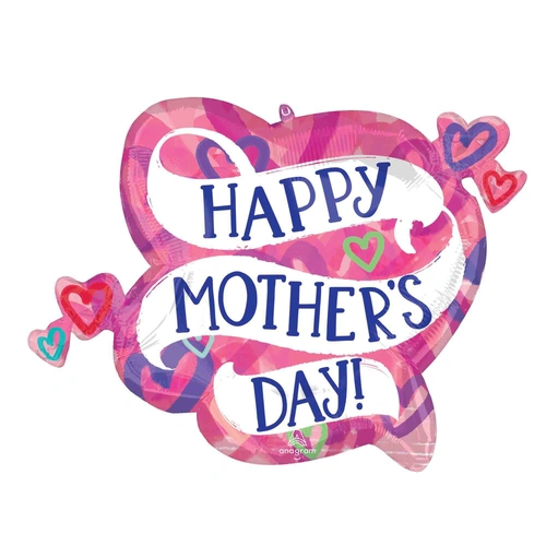 Happy Mother's Day Layered Hearts SuperShape 35 Inch Foil Balloon