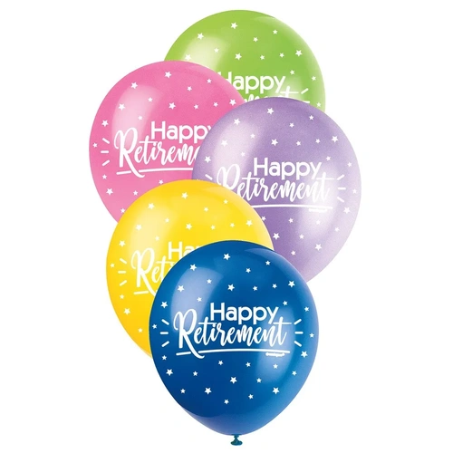 Happy Retirement Pearl Assorted 30cm Latex Balloons 5 Pack